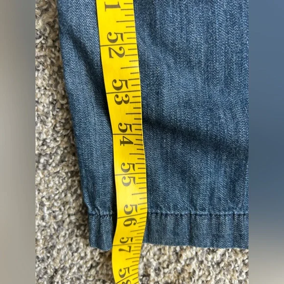 Express Y2K denim wide leg jumper with ruffled straps size 4 - Picture 6 of 10